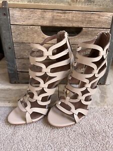 BCBG nude cage gladiator ankle height sandals heels 39 / US 9 M