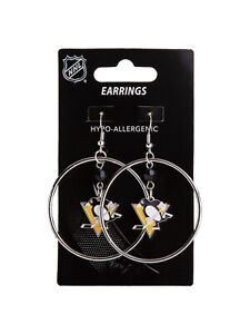 Aminco Women's Nhl Pittsburgh Penguins  Hoop  dangle Earrings Jewelry