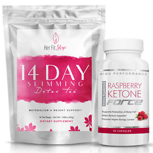 Raspberry Ketone Force and Her Fit Shape 14 Day Detox Tea Bundle -- (2 Items)