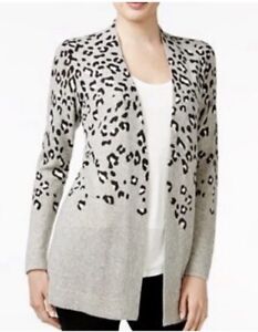 Charter Club Animal Print 100% Cashmere Open Front Cardigan Sweater Size Medium