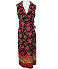 Vintage Sag Harbor Red Floral Faux Wrap Sleeveless Maxi Dress with Tie Size 10