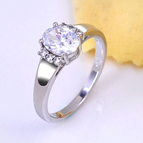 Rhodium Plated Ring Womens Silver White Oval Cubic Zirconia Jewelry