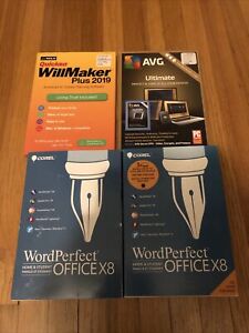 Lot of 4 Software - (2) WordPerfect Office X8, AVG, Will Maker Plus 2019