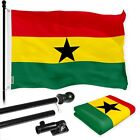 G128 Combo: 6 Ft Flagpole Black & Ghana Flag 3x5 Ft Printed 150D Polyester