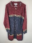 Vintage Long Cardigan Womens M Wool Blend Embroidered Flowers Buttons Grandma