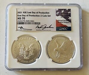 2021 American Silver Eagle T1,T2/2 Coin Last & First Day Of Production Signed