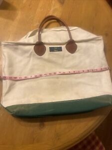 VTG Orvis  Canvas Tote Bag Large Zipper Top Leather Handles Preowned