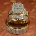 Real Moissanite Round Cut His & Her Trio Ring Set 14K Yellow Gold Plated 3CT