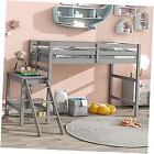 Low Loft Bed for Kids,Solid Wood Loft Bed with Twin Size Gray Platform