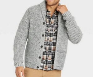 Good Fellow Mens Collared Button Cardigan Sweater Gray Knit M MEDIUM Warm Winter