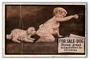 c1910 Vintage Postcard For Sale Dog Shows Great Attachment Children Comic Card