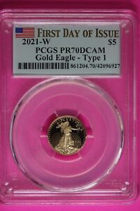 2021 W PR 70 Type 1 Gold Eagle $5 1/10 Ounce .999 PCGS First Day Of Issue 852