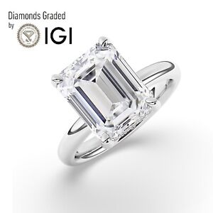 IGI ,5CT, Solitaire Lab-Grown Emerald Diamond Engagement Ring, 18K White Gold