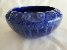 Native American Pottery Bowl, Creek Nation, Cobalt Drip Glaze, Signed Vintage