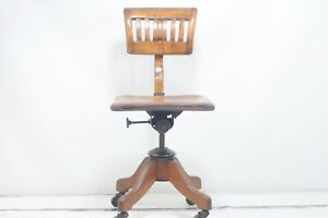 Antique . 1800s Johnson Chair Co Swivel Bankers Chair Desk Chair Wood and Iron