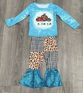 Toddler Baby Girl Halloween Outfit 2 pcs Set Pumpkin T-Shirt Patchwork (Size 4T)