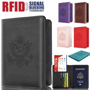Wallet Holder Slim Leather Travel Passport  RFID Blocking ID Card Case Cover US