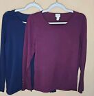 Lot Of 2 CHICO'S SZ 1 DEEP MERLOT Burgundy Navy Blue SWEATER Pullover Perfect