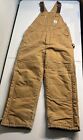 VTG  Carhartt Canvas Bib Overalls Mens 34 X 30 Made USA Double Knee Button Fly