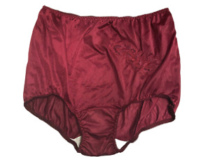 (2) Ventura Nylon Brief Panties Decorative Applique Plus Size 16 / 9X  BURGUNDY