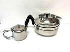 Vintage stainless steel 12 cup teapot water kettle and small creamer, teapot