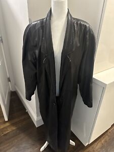 Rare M. Julian Soft Black Leather Trench Coat Vintage Jacket 1980s Shoulder Pads