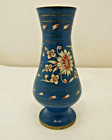 Vintage Painted Brass Vase 6.5 Inch Blue 2