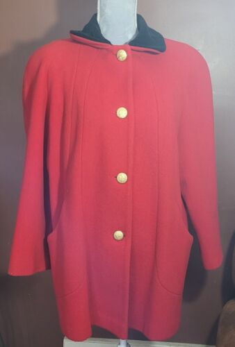 Herman Kay Wool Coat Womens Size 14 Petite Red Wool Coat Velvet Collar