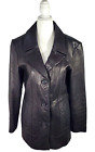 ANNE KLEIN 100% Leather Jacket Long Sleeve Coat  Blazer Women's Size SMALL Black