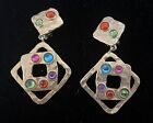 Jacky De G Style Hammered Colorful Cabochon Statement Earrings Unsigned