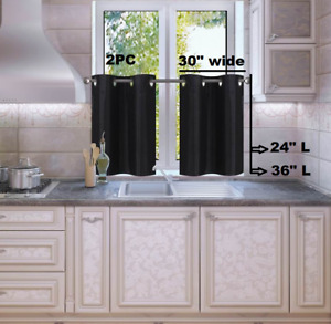1 SET LINED BLACKOUT PANELS KITCHEN SMALL WINDOW CURTAIN TIER 24