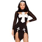Nun Costume Mini Dress Slits Cross Asymmetrical Hem Habit Veil Set Sister 4916