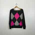 Apt 9 Cashmere Sweater Womens L Argyle Crewneck Pullover Long Sleeve Stretch Top