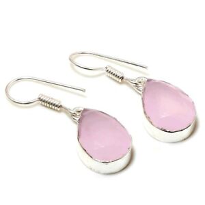 Rose Quartz Pear Shape Drop Dangle Gemstone Birthday Gift Jewelry Earrings 1.20