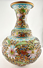 New ListingVintage Cloisonné Overlay Brass Vase Intricate Floral Design 7