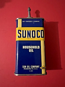 Vtg 1937 Sunoco Household Oil 4oz Lead Top Oiler Oil Can Tin Fixed Lead Top Tin