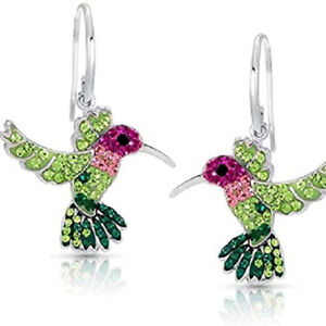 Fashion Colorful Crystal Hummingbird Earrings Drop Dangle Women Charm Jewelry