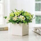 Decorative Artificial Rose Floral Arrangement in White Ceramic Vase, Planter Pot