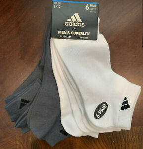 New Adidas 6-Pair Superlite Low Cut Socks Mens Shoe Size: 6-12 Grey/White 6 Pack