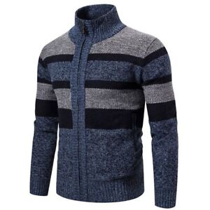 Autumn Winter Cardigan Men Sweaters Jackets Fashion Striped Knitted Slim FitCoat