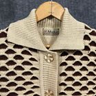 Vintage Textured 3D Knit Cardigan Mens Medium Collared Brown Beige Grandpa Dad