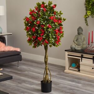 5’ Bougainvillea Flower Artificial Topiary Tree Home Decor UV (Indoor/Outdoor).