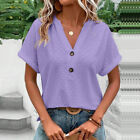 Women's Solid V Neck T-Shirt Summer Short Sleeve Casual Loose Tunic Tops Blouse