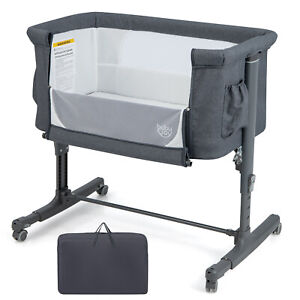 3-in-1 Baby Bassinet Beside Sleeper Crib with 5-Level Adjustable Heights Grey