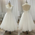 Short Lace Wedding Dresses Spaghetti Straps Tea Length Bridal Gowns Backless