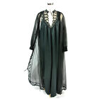 Vintage Bert Yelin Iris Black Lace Satin Lingerie Night Gown Robe Peignoir Set L