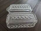 Wexford Glass Butter Dish Diamond Point Cut Clear Covered Vtg Anchor Hocking