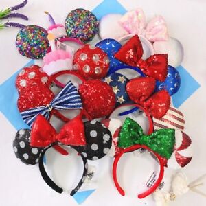 Rare Disney Parks Mickey Bow Minnie Mouse Ears Sequin Ice Cream Headband Holiday