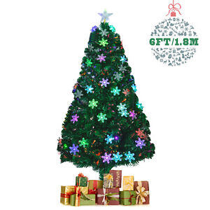 4/5/6/7ft Pre-Lit Christmas Tree Fiber Optic Multicolor Lights Snowflake Decors