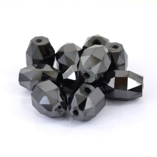 Certified 33cts 10pcs Black Diamond Beads Lot, 8.5mmx6mm for Jewelry Making